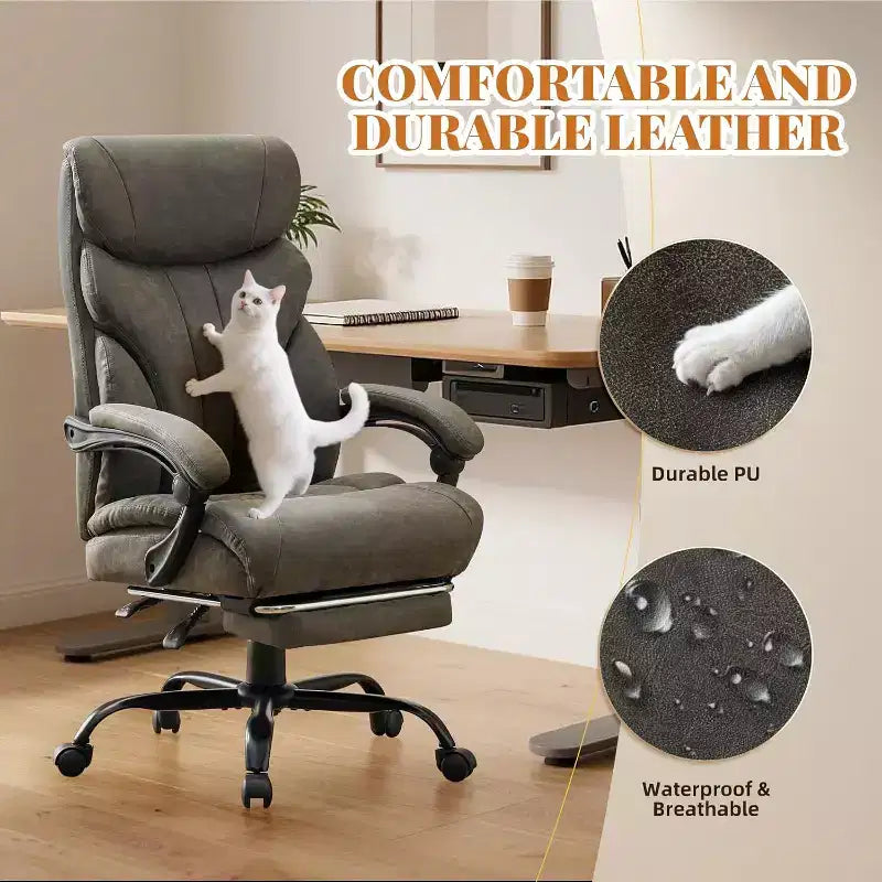 Ergonomic Office Chair for Home Office, High Back Executive Desk Chair, Retractable Footrest & Wide Seat  Heavy-Duty Swivel Computer Chair