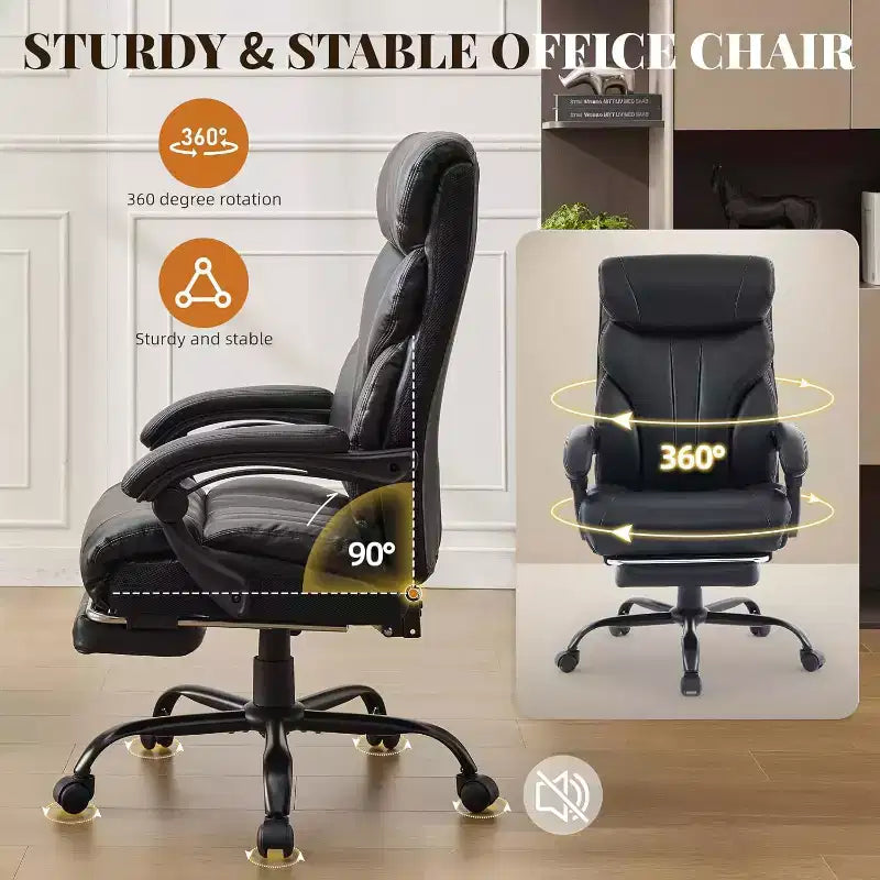 Ergonomic Office Chair for Home Office, High Back Executive Desk Chair, Retractable Footrest & Wide Seat  Heavy-Duty Swivel Computer Chair