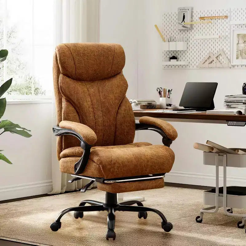 Ergonomic Office Chair for Home Office, High Back Executive Desk Chair, Retractable Footrest & Wide Seat  Heavy-Duty Swivel Computer Chair