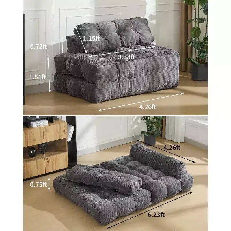 Canapé-lit pliant 3 en 1, chaise de couchage convertible avec oreiller, lit de chaise pliant portable, canapé de sol confortable avec dossier pour salon, beige