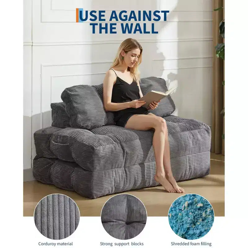 Canapé-lit pliant 3 en 1, chaise de couchage convertible avec oreiller, lit de chaise pliant portable, canapé de sol confortable avec dossier pour salon, beige