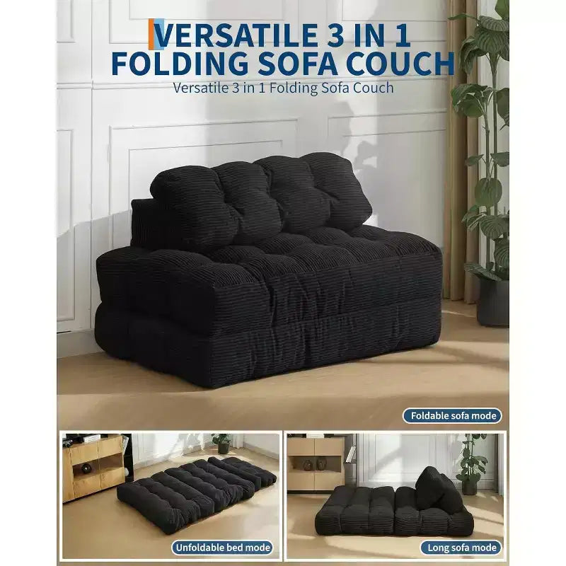 Canapé-lit pliant 3 en 1, chaise de couchage convertible avec oreiller, lit de chaise pliant portable, canapé de sol confortable avec dossier pour salon, beige