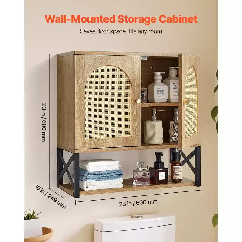 VEVOR Bathroom Wall Cabinet, with 2 Doors and Adjustable Shelf,Over the Toilet Storage Medicine Cabinet Wall Mounted,with Shelves&Open Partition,Brown