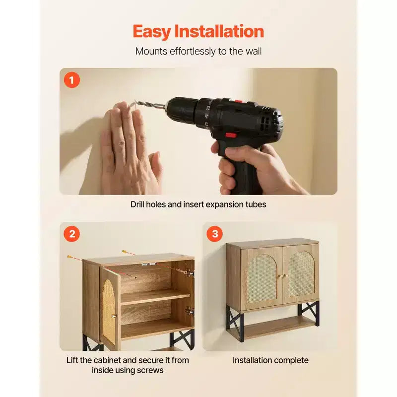 VEVOR Bathroom Wall Cabinet, with 2 Doors and Adjustable Shelf,Over the Toilet Storage Medicine Cabinet Wall Mounted,with Shelves&Open Partition,Brown