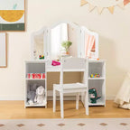 Coiffeuse Costway 2 en 1 pour enfants, ensemble bureau et chaise de princesse, miroir triptyque sécurisé