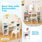 Coiffeuse Costway 2 en 1 pour enfants, ensemble bureau et chaise de princesse, miroir triptyque sécurisé