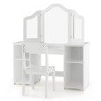 Coiffeuse Costway 2 en 1 pour enfants, ensemble bureau et chaise de princesse, miroir triptyque sécurisé