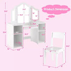 Coiffeuse Costway 2 en 1 pour enfants, ensemble bureau et chaise de princesse, miroir triptyque sécurisé