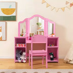 Coiffeuse Costway 2 en 1 pour enfants, ensemble bureau et chaise de princesse, miroir triptyque sécurisé