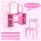Coiffeuse Costway 2 en 1 pour enfants, ensemble bureau et chaise de princesse, miroir triptyque sécurisé