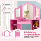 Coiffeuse Costway 2 en 1 pour enfants, ensemble bureau et chaise de princesse, miroir triptyque sécurisé