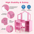 Coiffeuse Costway 2 en 1 pour enfants, ensemble bureau et chaise de princesse, miroir triptyque sécurisé