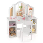 Coiffeuse Costway 2 en 1 pour enfants, ensemble bureau et chaise de princesse, miroir triptyque sécurisé