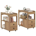 Costway 2 PCS Narrow End Table Modern 2-Drawer Sofa Side Table w/ Open Shelves Nightstand