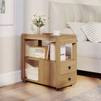 Costway Lot de 2 tables d'appoint étroites modernes à 2 tiroirs avec étagères ouvertes