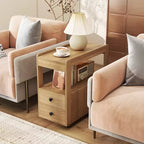 Costway Lot de 2 tables d'appoint étroites modernes à 2 tiroirs avec étagères ouvertes