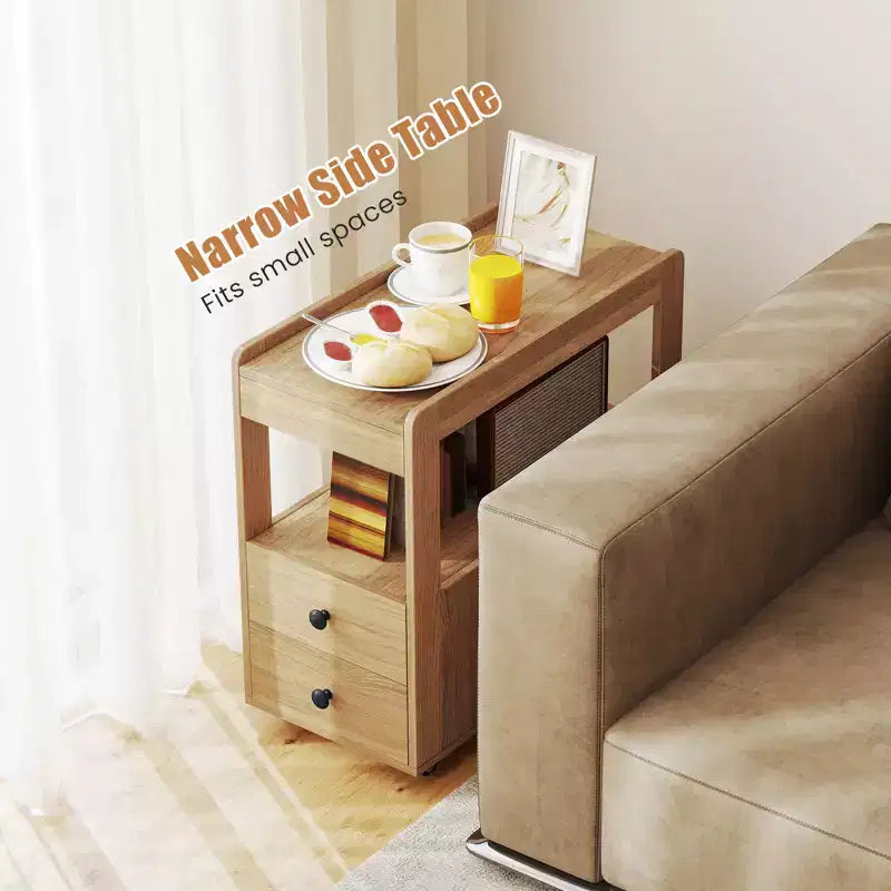 Costway Lot de 2 tables d'appoint étroites modernes à 2 tiroirs avec étagères ouvertes