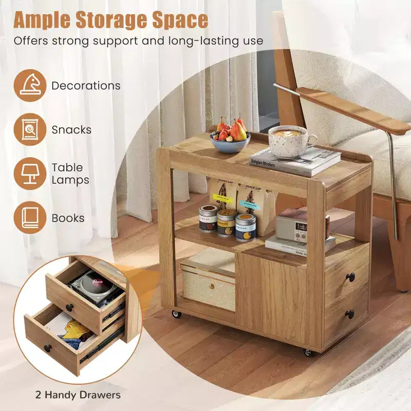 Costway Lot de 2 tables d'appoint étroites modernes à 2 tiroirs avec étagères ouvertes