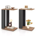 Costway 2PCS 2-Tier C Shaped Side Table w/ Universal Wheels & Shelf for Small Space