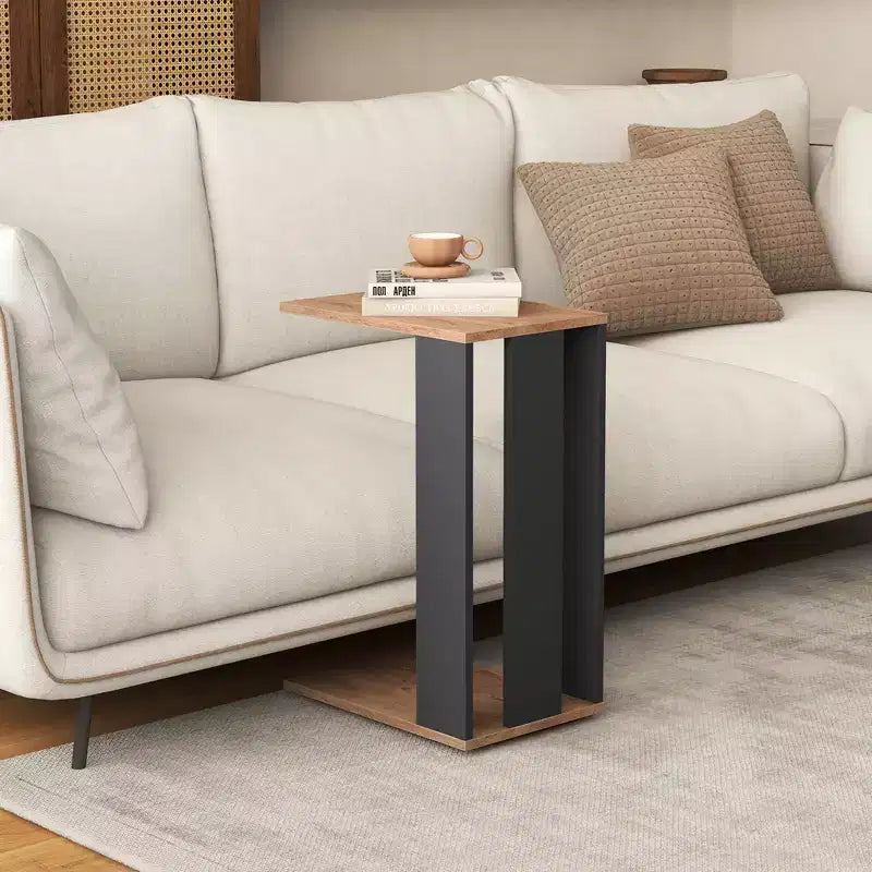 Costway Lot de 2 tables d'appoint en C à 2 niveaux avec roulettes universelles et étagère pour petits espaces