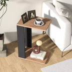 Costway Lot de 2 tables d'appoint en C à 2 niveaux avec roulettes universelles et étagère pour petits espaces