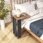 Costway Lot de 2 tables d'appoint en C à 2 niveaux avec roulettes universelles et étagère pour petits espaces