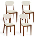 Costway Faux Shearling Dining Chairs Set of 4 w/Rubber Wood Legs Padded Seat & Backrest