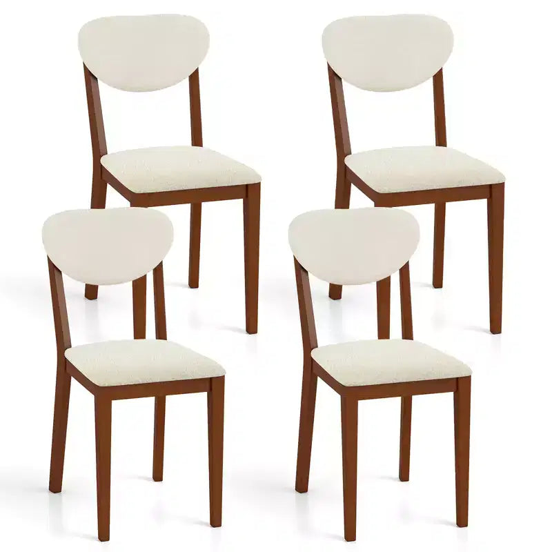 Costway Faux Shearling Dining Chairs Set of 4 w/Rubber Wood Legs Padded Seat & Backrest