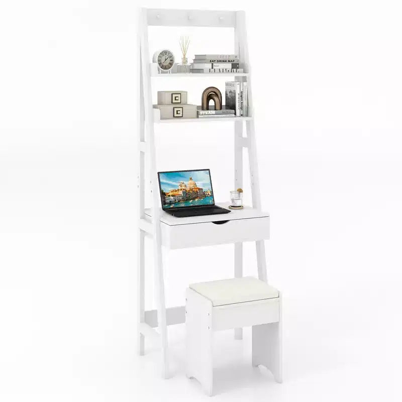 Costway Vanity Desk w/ Flip-up Mirror and Stool w/ 3-Color Lighting 6 Compartments