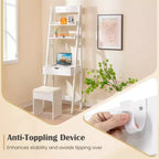Coiffeuse Costway avec miroir relevable et tabouret, éclairage 3 couleurs et 6 compartiments