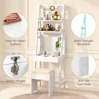 Coiffeuse Costway avec miroir relevable et tabouret, éclairage 3 couleurs et 6 compartiments