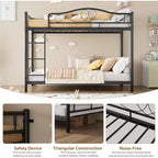 Twin Over Twin Metal Bunk Bed, 400LB Heavy Duty with Safety Guardrail, Space Saving Design, No Box Spring Needed, Easy Assembly Quiet Kids Bed