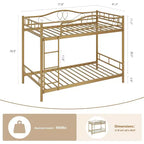 Twin Over Twin Metal Bunk Bed, 400LB Heavy Duty with Safety Guardrail, Space Saving Design, No Box Spring Needed, Easy Assembly Quiet Kids Bed