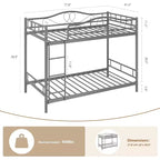 Twin Over Twin Metal Bunk Bed, 400LB Heavy Duty with Safety Guardrail, Space Saving Design, No Box Spring Needed, Easy Assembly Quiet Kids Bed