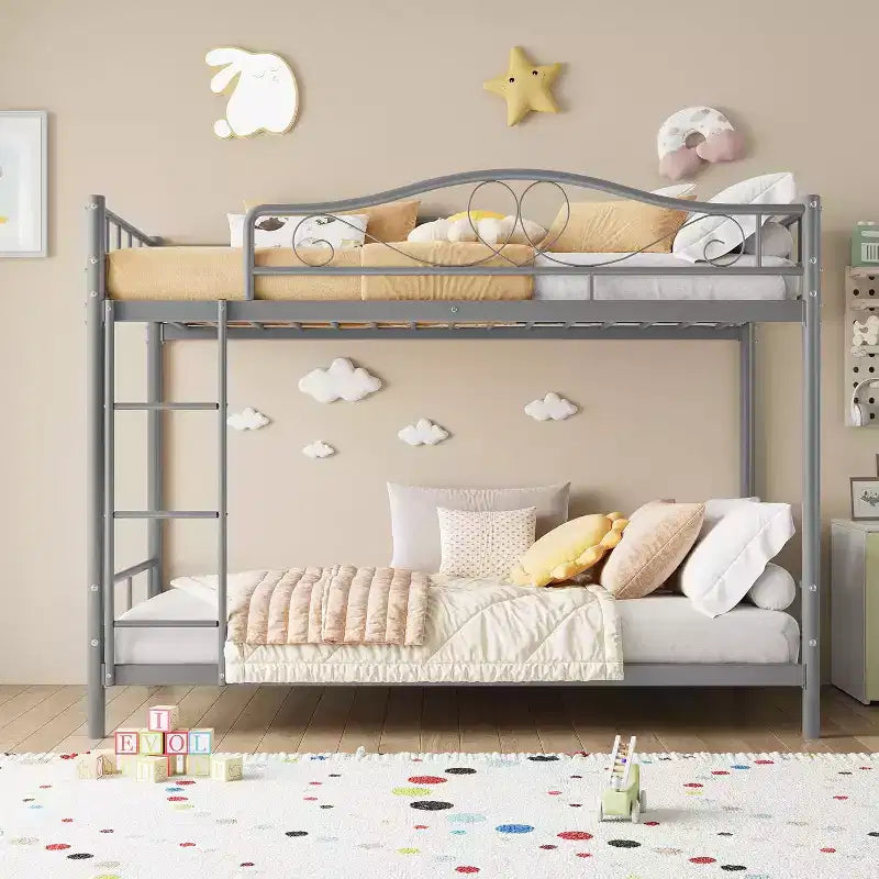 Twin Over Twin Metal Bunk Bed, 400LB Heavy Duty with Safety Guardrail, Space Saving Design, No Box Spring Needed, Easy Assembly Quiet Kids Bed