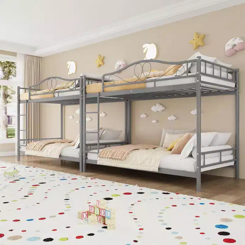 Twin Over Twin Metal Bunk Bed, 400LB Heavy Duty with Safety Guardrail, Space Saving Design, No Box Spring Needed, Easy Assembly Quiet Kids Bed