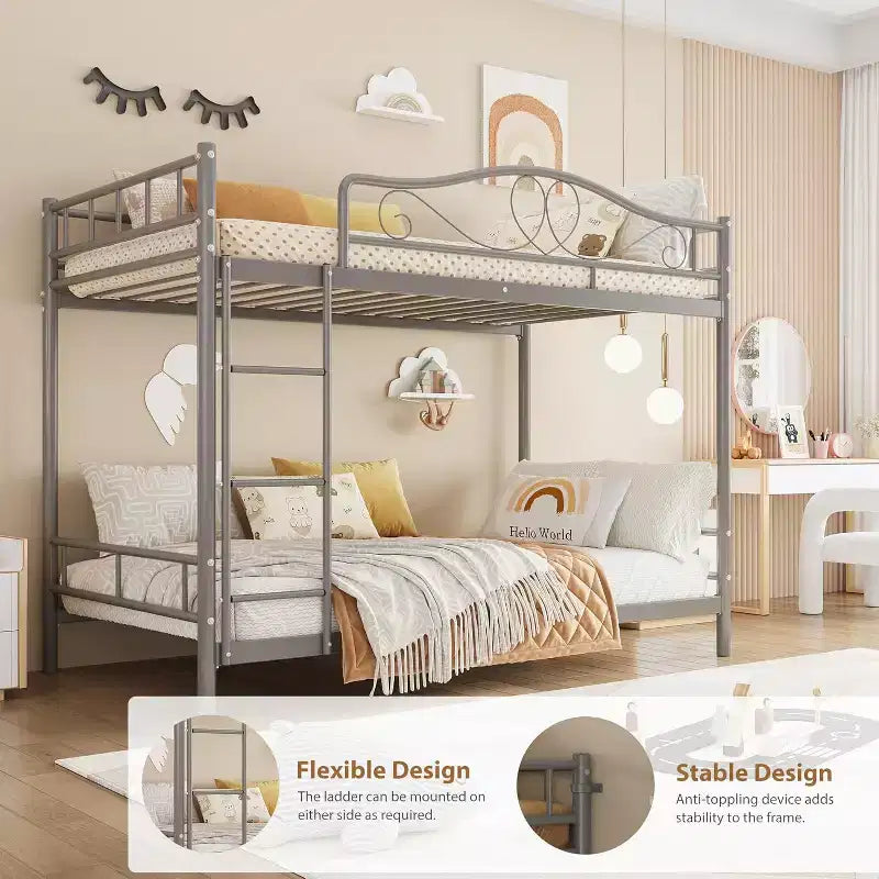 Twin Over Twin Metal Bunk Bed, 400LB Heavy Duty with Safety Guardrail, Space Saving Design, No Box Spring Needed, Easy Assembly Quiet Kids Bed