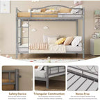 Twin Over Twin Metal Bunk Bed, 400LB Heavy Duty with Safety Guardrail, Space Saving Design, No Box Spring Needed, Easy Assembly Quiet Kids Bed