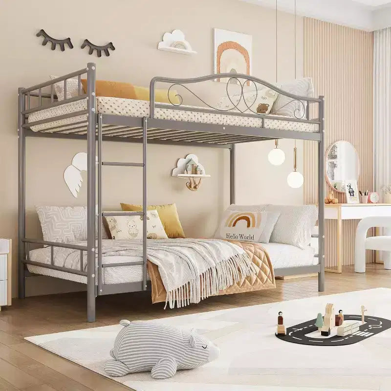 Twin Over Twin Metal Bunk Bed, 400LB Heavy Duty with Safety Guardrail, Space Saving Design, No Box Spring Needed, Easy Assembly Quiet Kids Bed