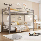 Twin Over Twin Metal Bunk Bed, 400LB Heavy Duty with Safety Guardrail, Space Saving Design, No Box Spring Needed, Easy Assembly Quiet Kids Bed