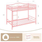 Twin Over Twin Metal Bunk Bed, 400LB Heavy Duty with Safety Guardrail, Space Saving Design, No Box Spring Needed, Easy Assembly Quiet Kids Bed