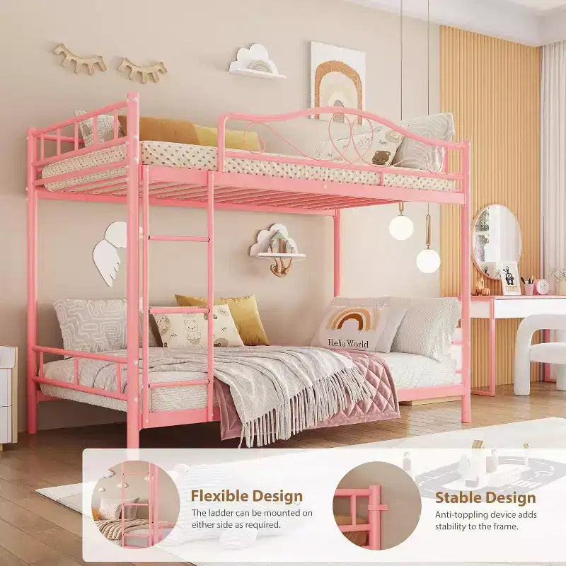 Twin Over Twin Metal Bunk Bed, 400LB Heavy Duty with Safety Guardrail, Space Saving Design, No Box Spring Needed, Easy Assembly Quiet Kids Bed