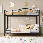 Twin Over Twin Metal Bunk Bed, 400LB Heavy Duty with Safety Guardrail, Space Saving Design, No Box Spring Needed, Easy Assembly Quiet Kids Bed