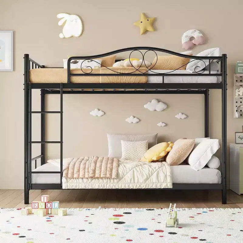 Twin Over Twin Metal Bunk Bed, 400LB Heavy Duty with Safety Guardrail, Space Saving Design, No Box Spring Needed, Easy Assembly Quiet Kids Bed