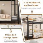 Twin Over Twin Metal Bunk Bed, 400LB Heavy Duty with Safety Guardrail, Space Saving Design, No Box Spring Needed, Easy Assembly Quiet Kids Bed