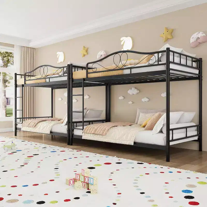Twin Over Twin Metal Bunk Bed, 400LB Heavy Duty with Safety Guardrail, Space Saving Design, No Box Spring Needed, Easy Assembly Quiet Kids Bed