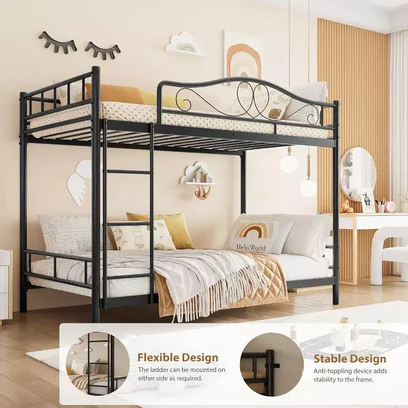 Twin Over Twin Metal Bunk Bed, 400LB Heavy Duty with Safety Guardrail, Space Saving Design, No Box Spring Needed, Easy Assembly Quiet Kids Bed