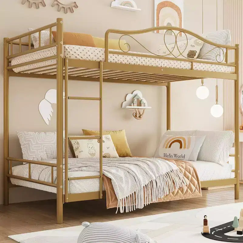 Twin Over Twin Metal Bunk Bed, 400LB Heavy Duty with Safety Guardrail, Space Saving Design, No Box Spring Needed, Easy Assembly Quiet Kids Bed