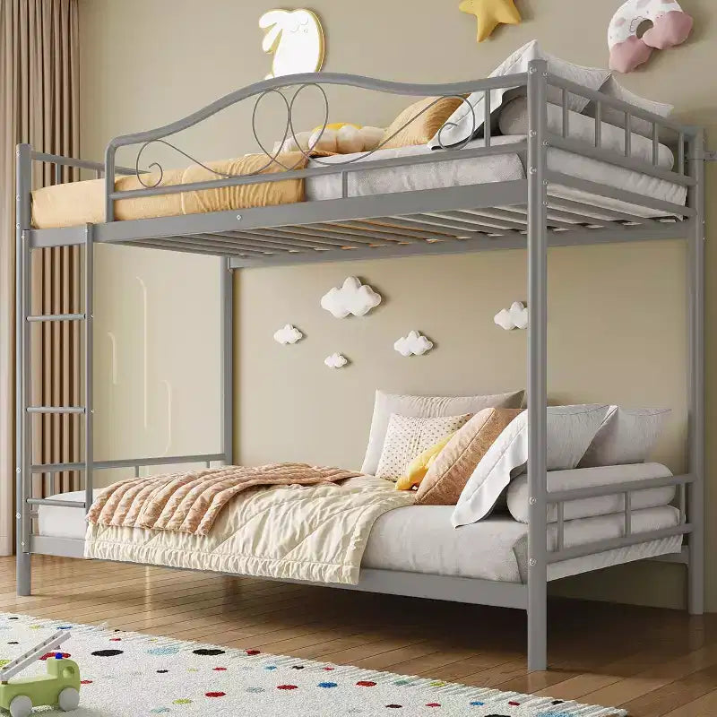 Twin Over Twin Metal Bunk Bed, 400LB Heavy Duty with Safety Guardrail, Space Saving Design, No Box Spring Needed, Easy Assembly Quiet Kids Bed