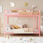 Twin Over Twin Metal Bunk Bed, 400LB Heavy Duty with Safety Guardrail, Space Saving Design, No Box Spring Needed, Easy Assembly Quiet Kids Bed